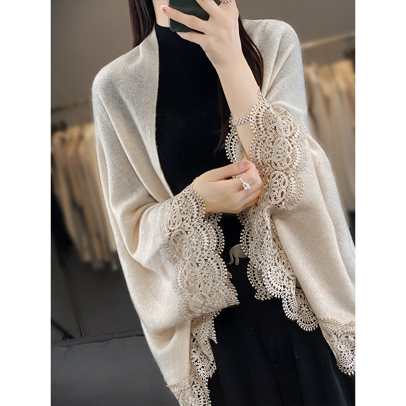 2023 Winter New knitted cardigan sweater coat women's loose mid-length outer wear cloak shawl top fashion