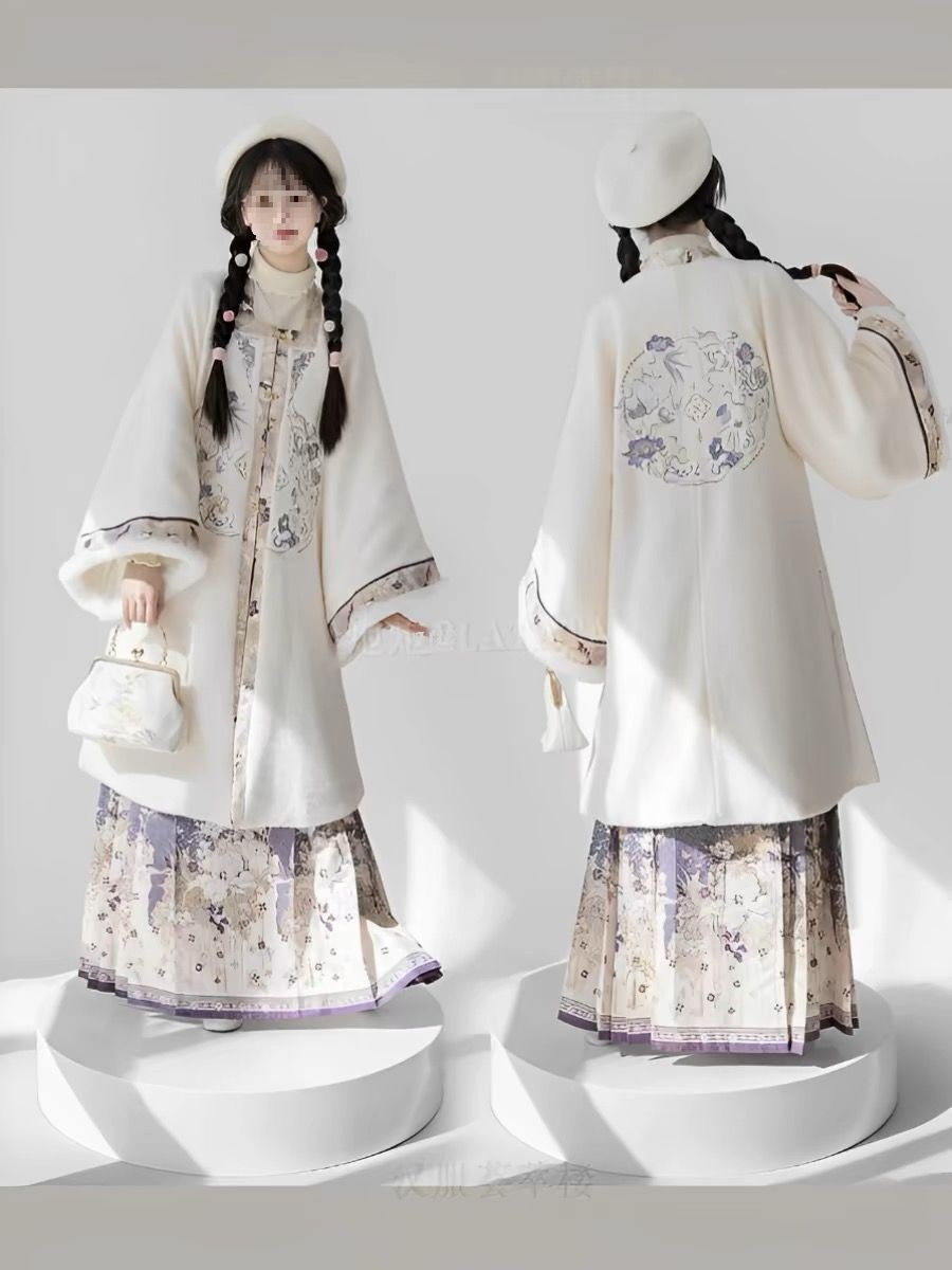 荟萃阁原汉服女明制方领对襟衫马面裙加厚加绒刺绣冬款