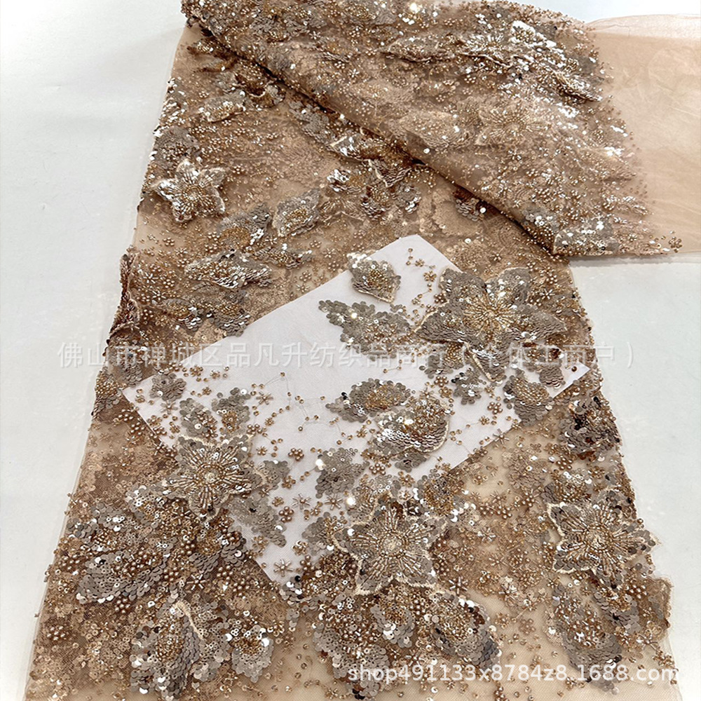 Calcomanías hechas a mano 3D tela bordada de computadora de moda europea y americana vestido de boda de lujo vestido de cena tela en stock