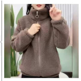 冬季加绒加厚外套图片色羊羔绒氨纶公主袖长袖私服名媛御姐风套头