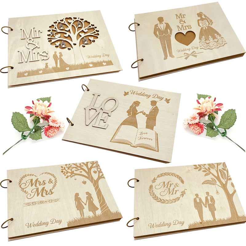 Wooden New Mr. and Mrs. Photo Frame Mrmrs Wedding Guest Sign-In Book Wedding Signature Book Sign-In Book