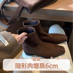 葡萄妈同款韩系复古马丁靴女方头绒面百搭粗跟增高瘦瘦靴秋冬短靴