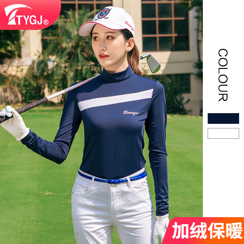 Autumn and Winter Velvet Golf Clothing Women's Long-sleeved Ball Clothes T-shirt Warm Collar Sports Clothes Base Shirt