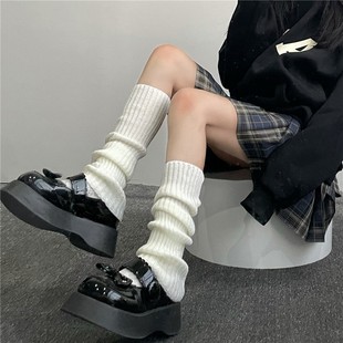 Solid Color Woolen Knitted Socks Japanese Style Jk Leg Covers Pile Socks Calf Socks Women's Autumn and Winter Warm Mid-Calf Socks to Protect Against Cold