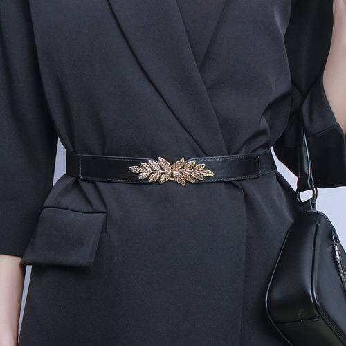 New arrival, simple and versatile, small leaf buckle decorative dress, elastic thin waistband, slim waist, elastic belt for women