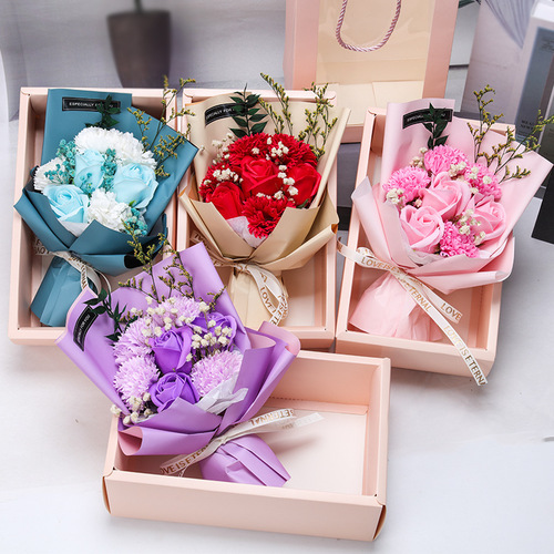 Valentine's Day Gift Everlasting Gypsophila Dried Bouquet of 7 Carnation Roses Soap Flower Gift Box Mother's Day Gift
