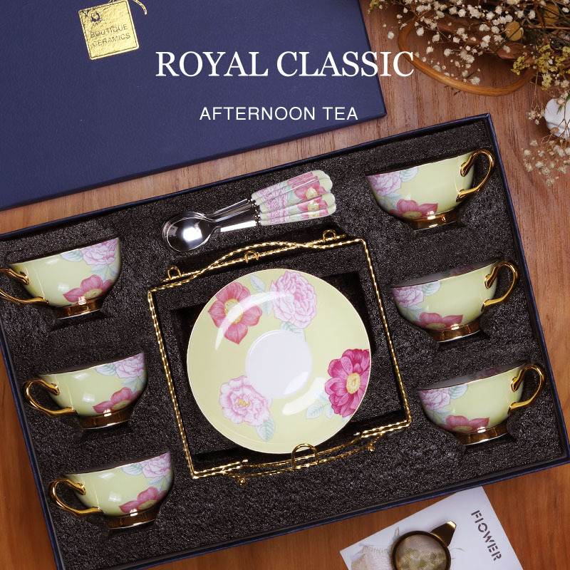 China de hueso taza de café y platillo traje hogar europeo lujo británico tarde té Taza de cerámica juego de té caja de regalo traje
