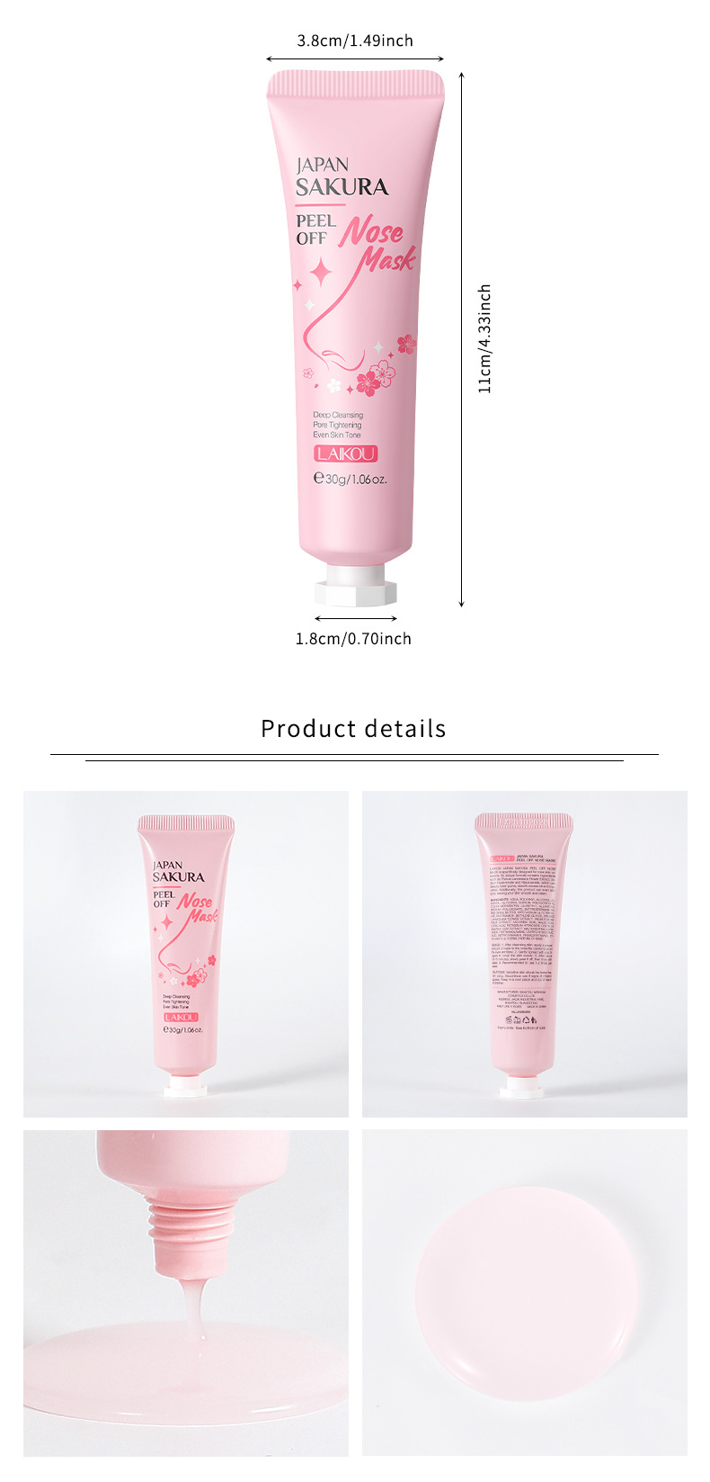 Cross-border LAIKOU Cherry Blossom Nasal Mask 30g Hydrating, Moisturizing and Cleansing Skin care product manufacturer's wholesale in stock undefined