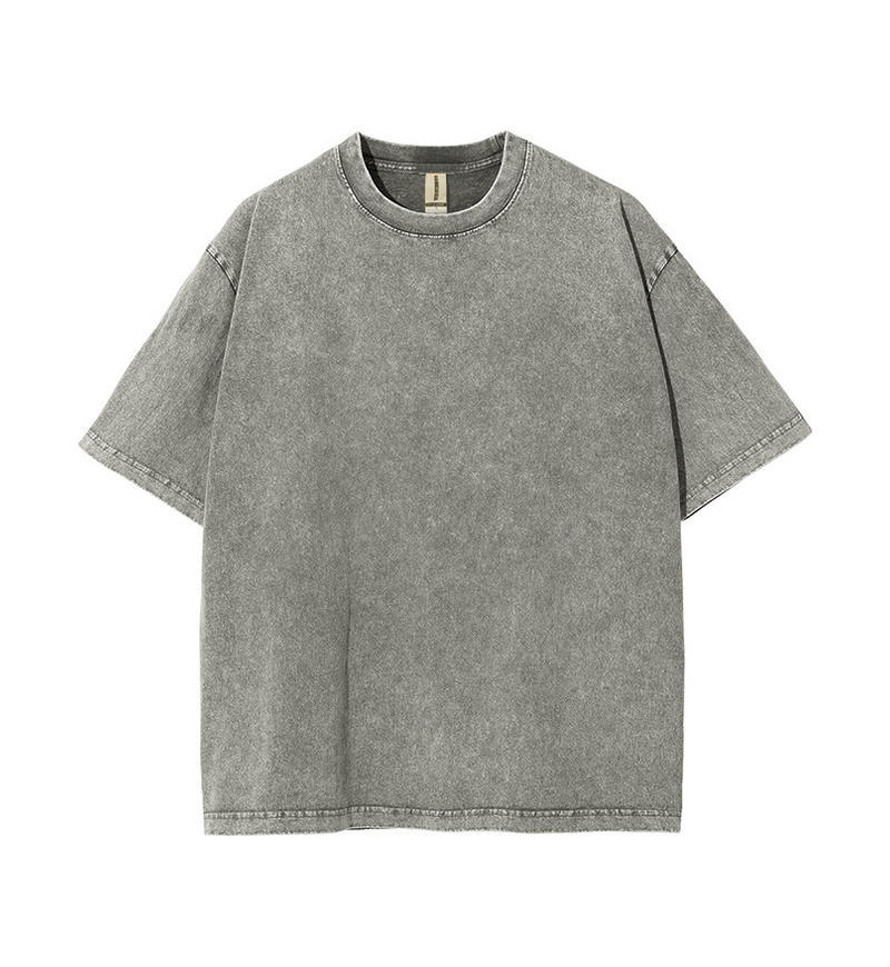 Transfronterizo europeo y americano pesado copo de nieve frito algodón retro lavado y viejo OVERSIZE camiseta de manga corta personalizada de marca de moda de bricolaje