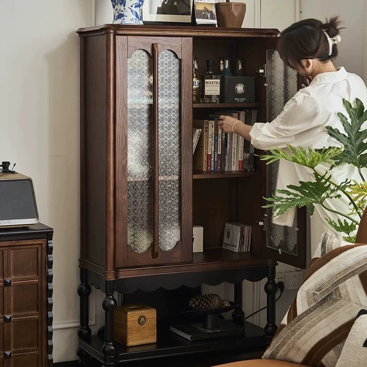 Американский ретро-буфет из цельного дерева, французский стиль середины века, гостиная, винный шкаф, книжный шкаф, шкаф для хранения, декоративный шкаф