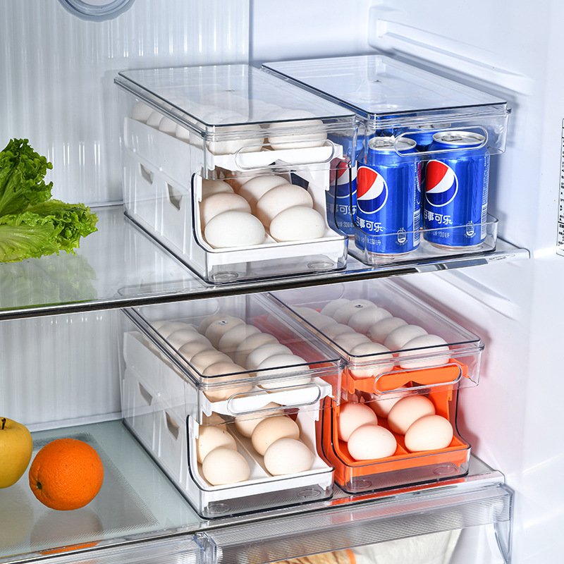 Organizador de refrigerador deslizante | Huevera doble capa con tapa