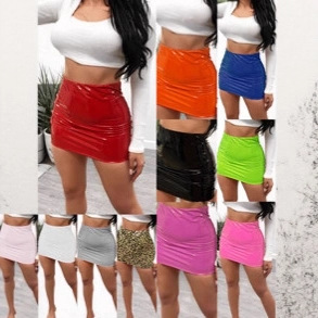 2025 European and American Aliexpress Wish Spring and Summer Elastic Waist Skirt Seamless Sexy Bright Leather Hip Skirt