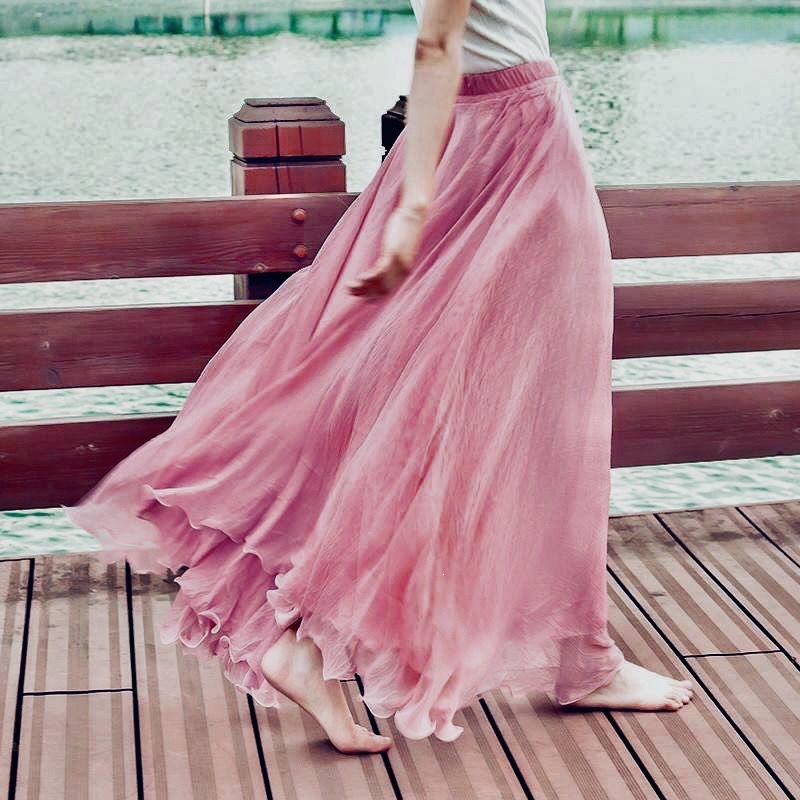 Váy maxi bohemian dáng xòe 8m chất chiffon đi biển mùa hè 2026 — Xanh da trờicolor, Xanh ngọc bích, Đậu đỏ tím, màu bạc chi tiết 14