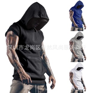 2022 Foreign Trade wish New Summer Men's Leisure Sports Sleeveless Vest Outdoor Fitness Personalized Solid Color Hoodie