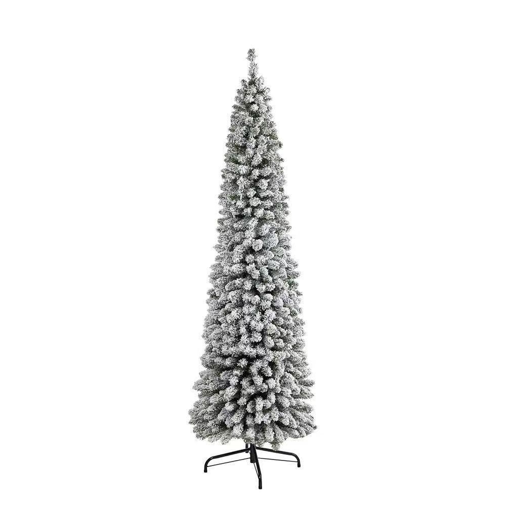Nuevo árbol de Navidad de PVC puro transfronterizo flocado nieve verde cifrado DIY decoración mini árbol de lápiz fábrica mayorista