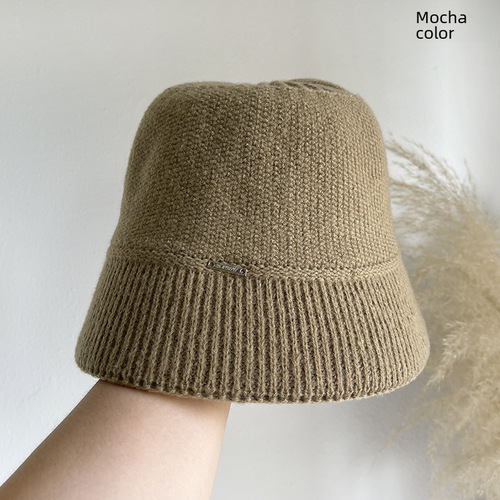 Hat autumn and winter women's small metal letter mark warm woolen hat women's ear protection hat knitted hat showing face small basin hat trendy