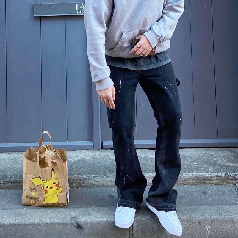 Galería de moda americana dept agujeros de tinta pantalones vaqueros vibe viento hombre rectos sueltos pantalones altos