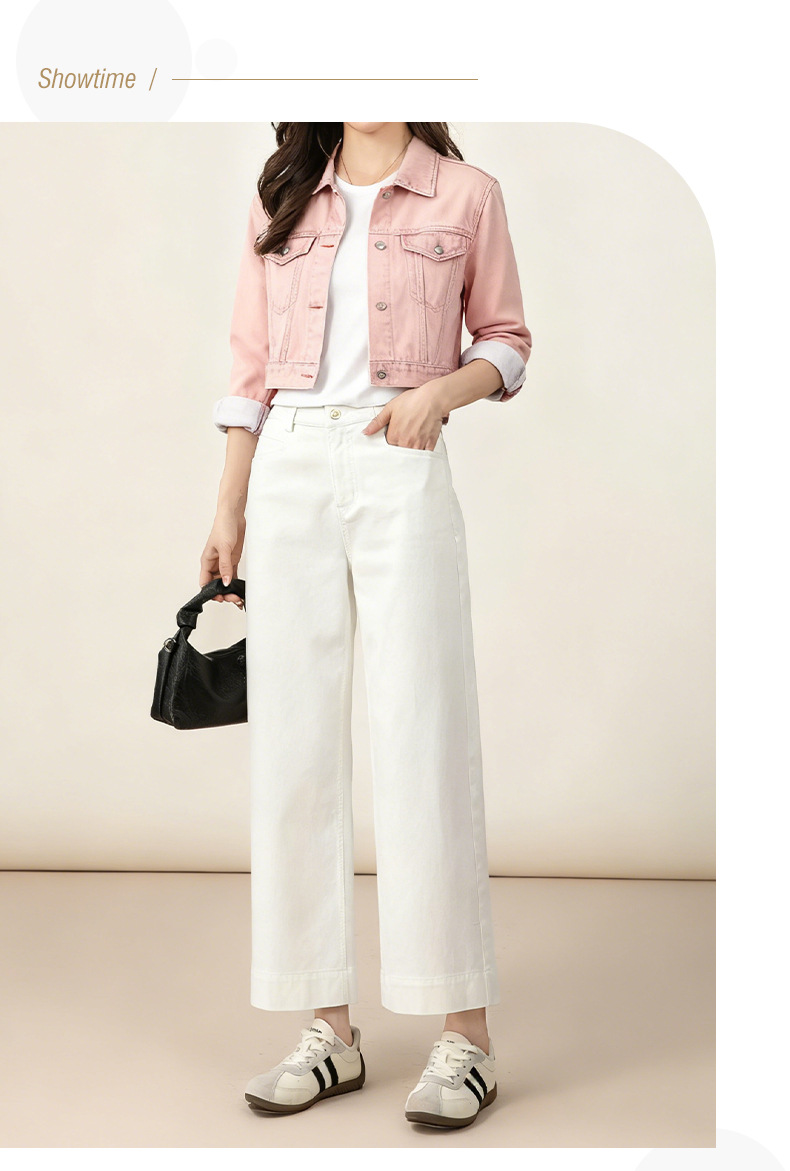 Quần jean nữ ống rộng cạp cao 9 phân, dáng suông slim fit, chất vải chống thấm — màu xanh nhạt chi tiết 5