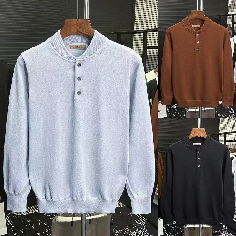 Explosiones transfronterizas polo de punto nuevo hombre cuello redondo de manga larga estilo relajado hookah hombre camisa de punto con solapa