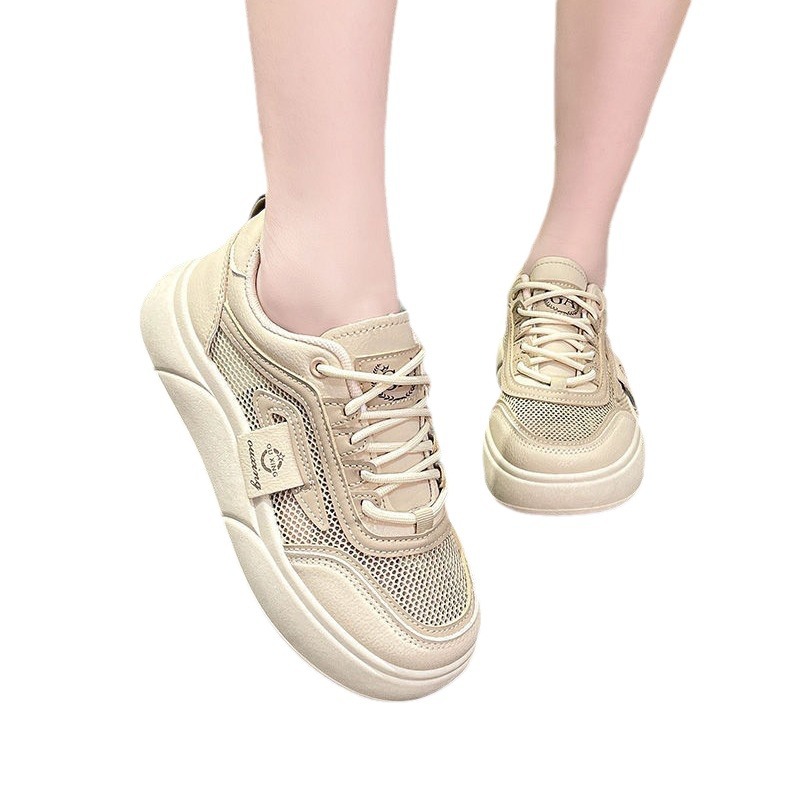 Cadillac cocodrilo zapatos de malla para mujeres 2024 verano nuevo estilo coreano de malla gruesa de suela transpirable zapatos blancos para mujeres