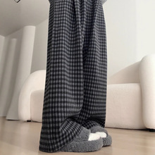 黑色毛呢格子裤女2025新款秋冬减龄直筒裤宽松显瘦显高西装阔腿裤