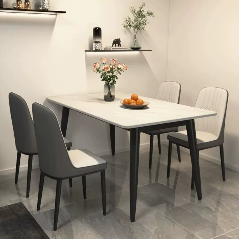 Обеденный стол из сланца для маленькой квартиры, современный, простой, в стиле лёгкой роскоши, прямоугольный обеденный стол и стулья для гостиной.