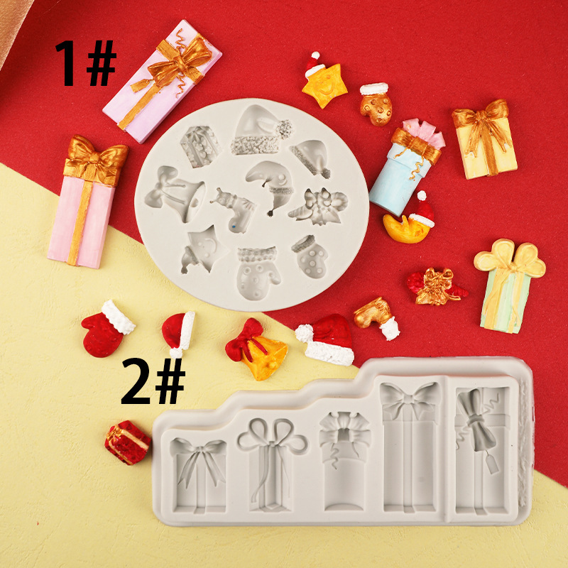 Nuevo tema de navidad molde de silicona DIY molde de fondant de chocolate para hornear decoración caja de regalo sombrero de navidad