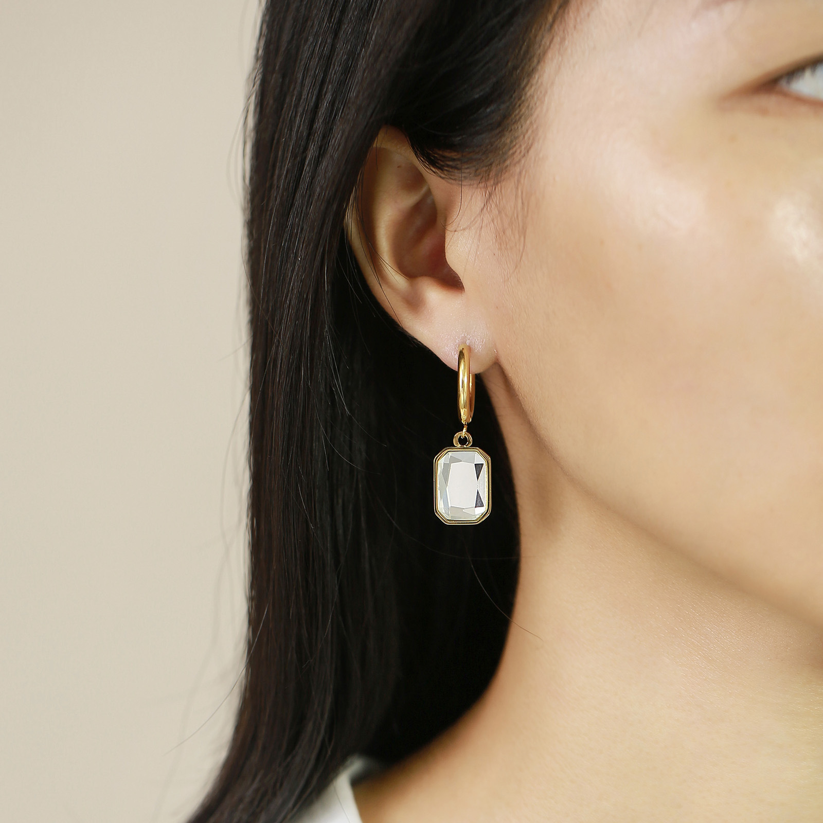 Fashion Geometric Stainless Steel Drop Earrings Inlay Zircon Stainless Steel Earrings 1 Pair