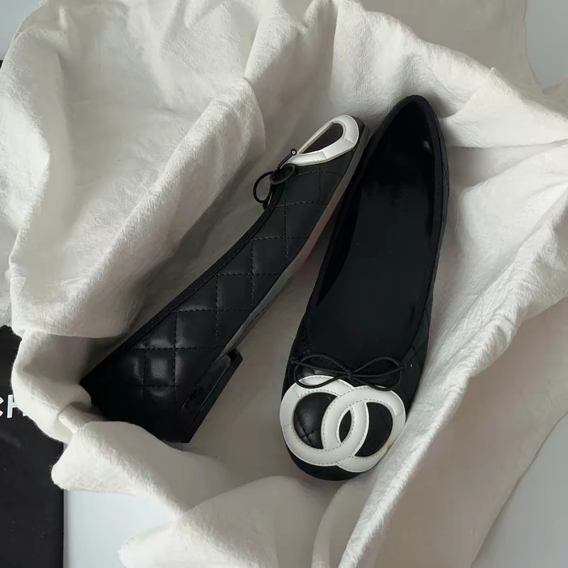High-End Chanel-Style Black Quilted Flat Ballet Shoes for Women, 2026 New Model, Genuine Leather Mary Jane Shoes