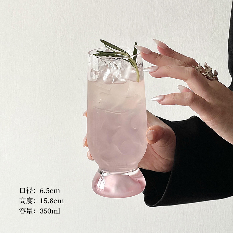 ins风粉色山脉厚底观山杯高颜值创意玻璃杯咖啡杯啤酒杯果汁杯子|undefined