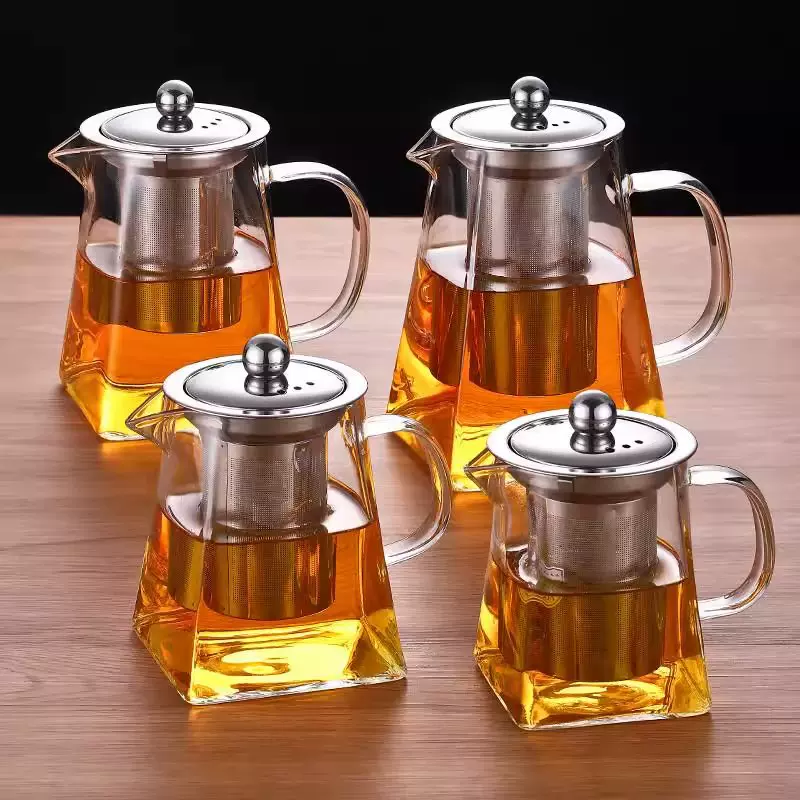 方形玻璃茶壶办公家用加厚茶具耐高温泡茶壶茶水分离过滤花茶壶