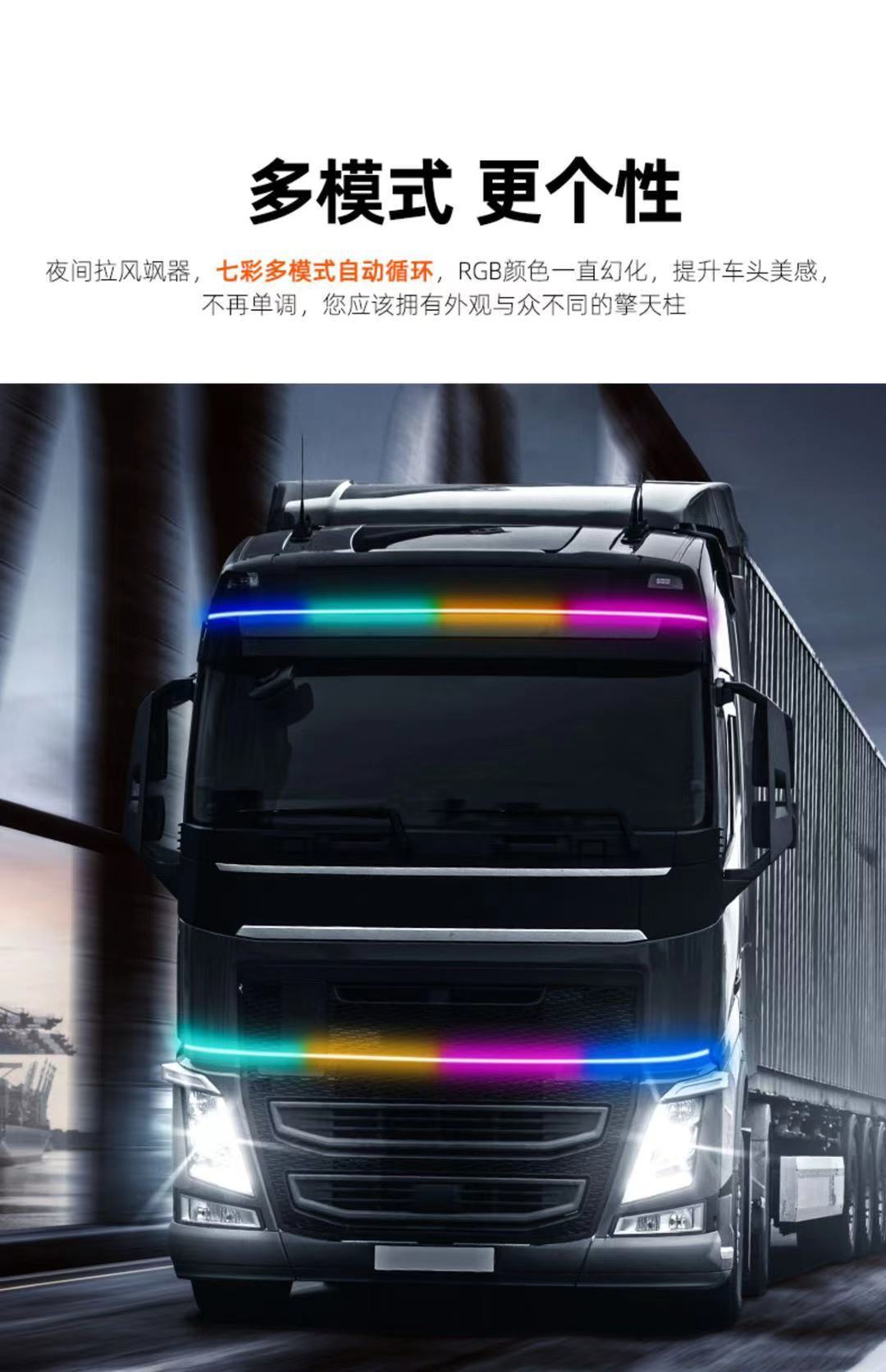 24V Truck Modified Atmosphere Light Colorful Flowing Water Marquee Grille Streamer Light Sun Visor Decorative Light Strip