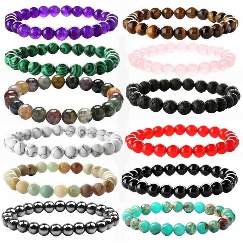 Directo de fábrica caliente 8mm Rosa cristal ágata cuentas pulsera Ojo de Tigre piedra de pino blanco hecho a mano pulsera de cuentas transfronteriza