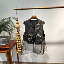 高品质真丝香云纱龟裂纹重工亭台楼阁刺绣下摆拼真丝欧根纱马甲32