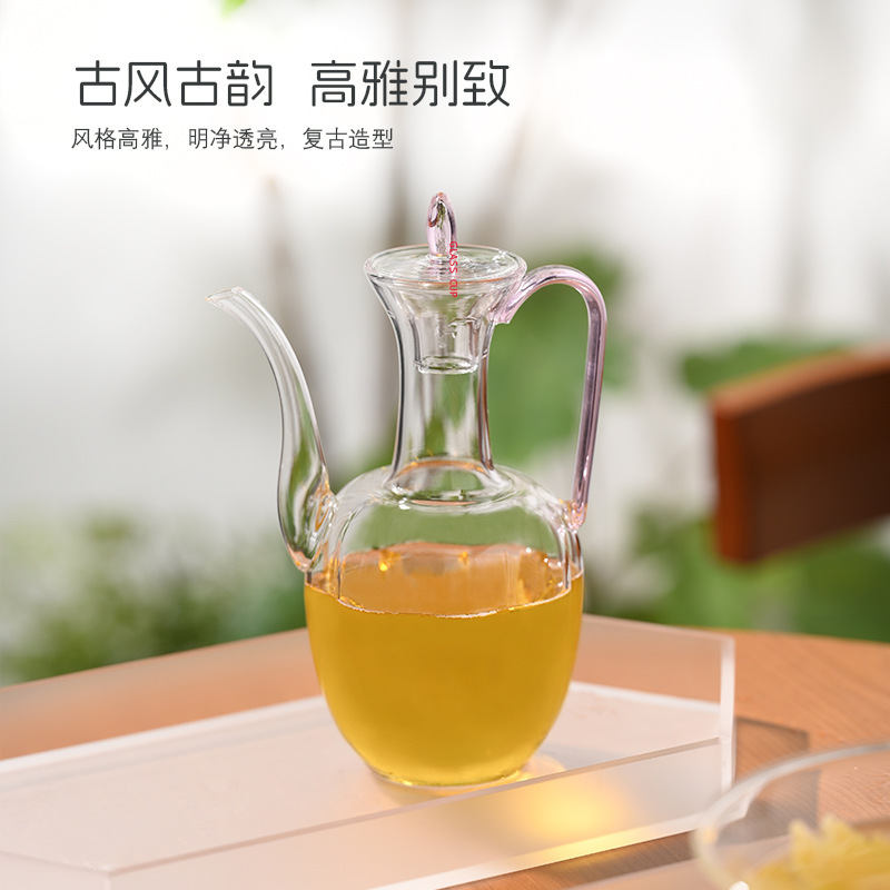 High Borosilicate Transparent Glass Tea Brewing Pot Set with Hand-Held Teapot and Wine Warmer, Handmade