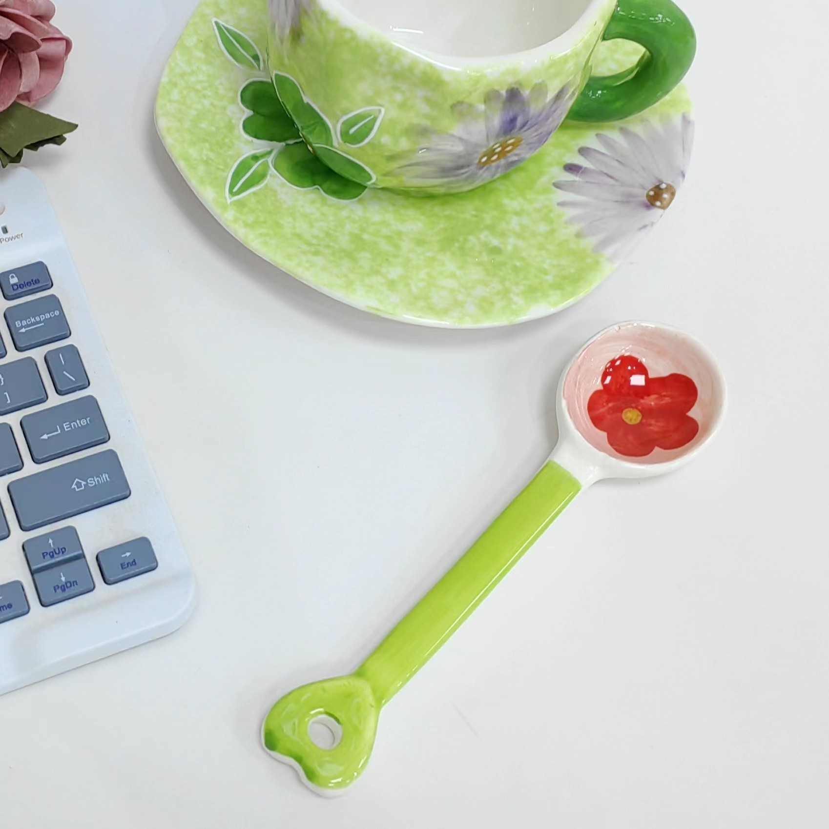 Cuillère à café rétro peinte à la main cuillère à dessert mignonne_voghion.com