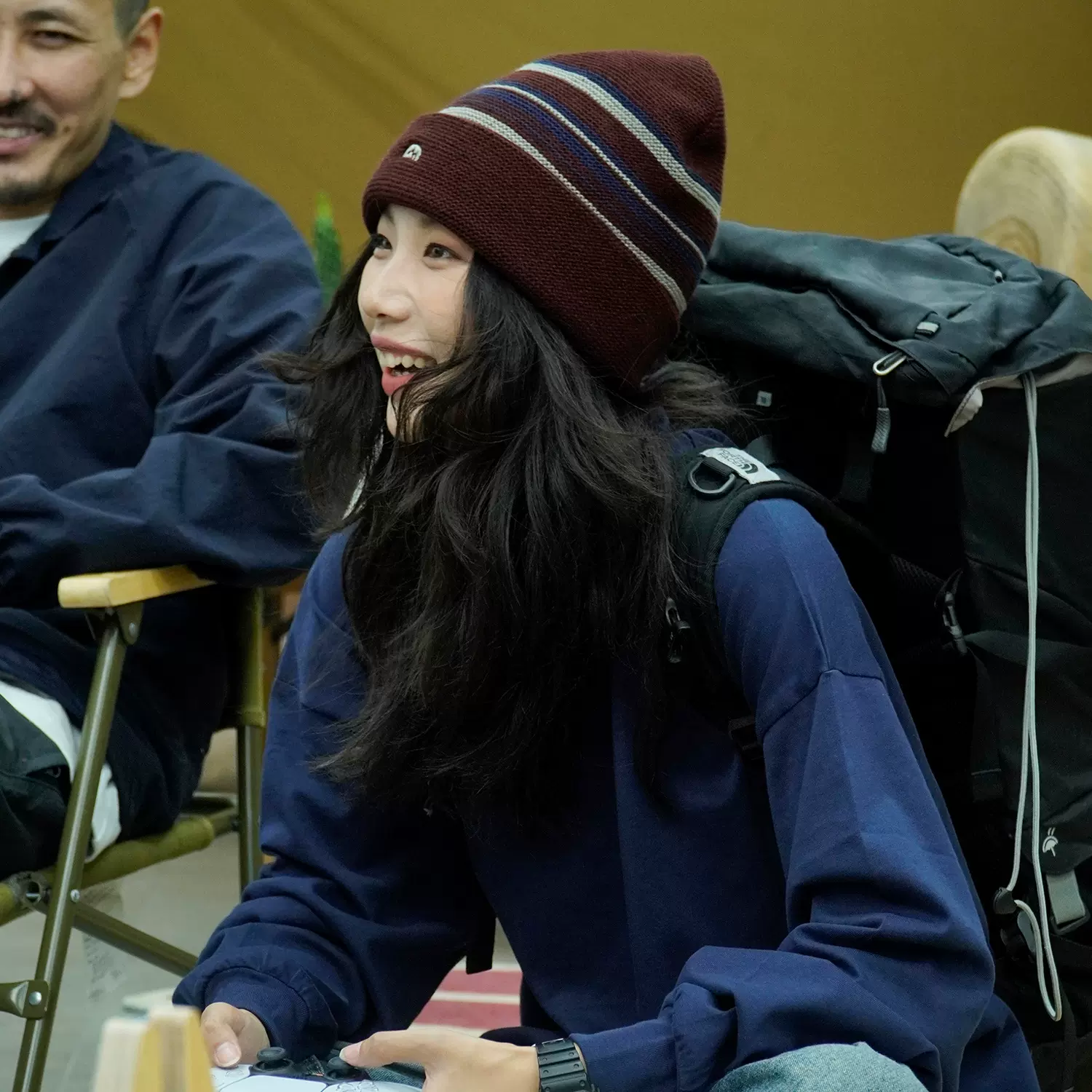 日系刺绣logo华夫格条纹毛线帽女百搭秋冬冷帽男保暖针织帽套头帽