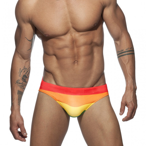 Export Cross-border Men's Swim Trunks European and American Rainbow Print Low-rise Sexy Braided Cord Triangle Swim Trunks AliExpress