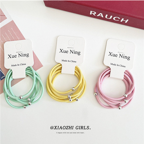 5 pieces 1 card Korean version simple basic silver beads solid color hair ring internet celebrity isn cute hair tie candy color headband