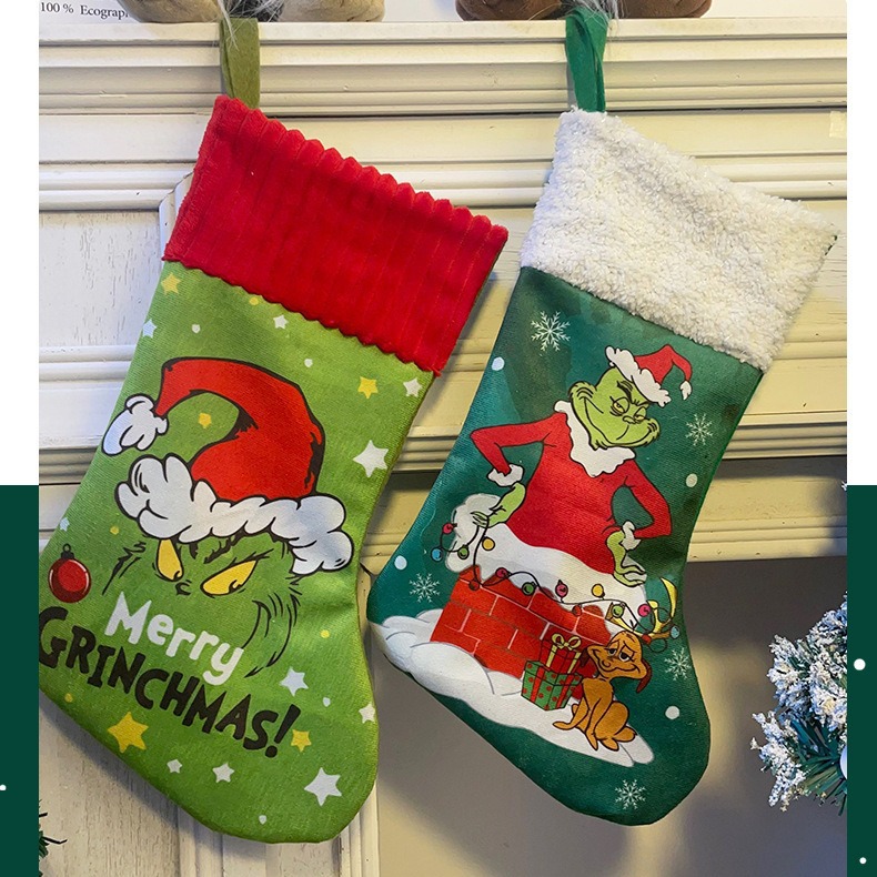 Medias de Navidad Navidad Medias de Navidad Grinch Bolsa de regalo Super suave Navidad Colgante Decoración de chimenea