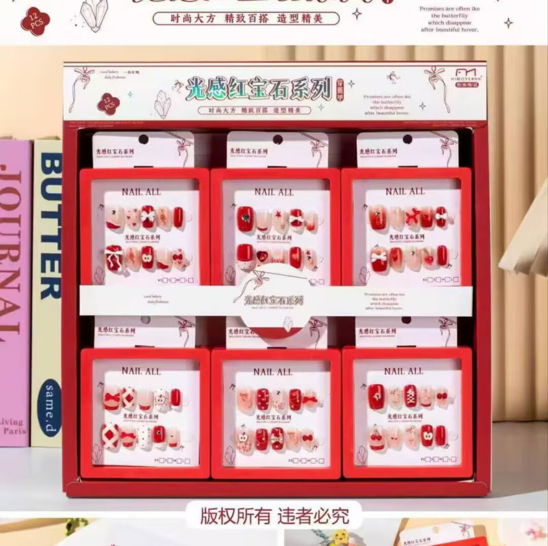 Nuevo desgaste de la serie de mariposa de uñas etiquetas de uñas niñas caja de almacenamiento transparente etiquetas de uñas falsas niñas etiquetas de uñas cortas