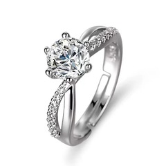 小紅書同款結婚禮假對戒鑽戒活口可調節經典六爪鑽戒婚戒道具批發