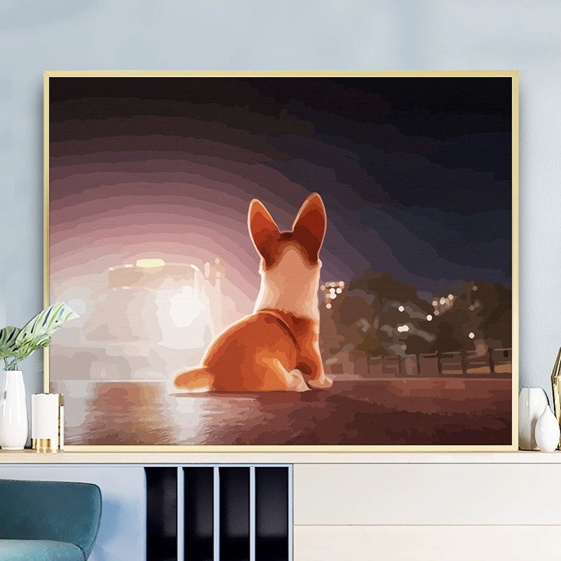 Цифровая картина маслом ручной росписью заполнение цвета, Queen's Corgi Anime мультфильм детское декоративное масло