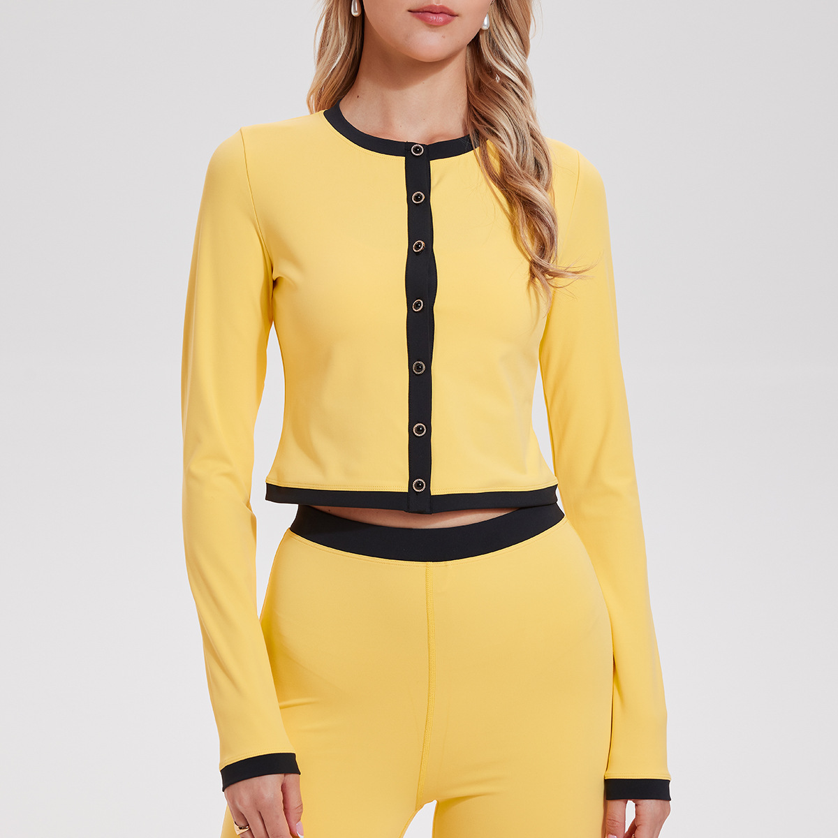 Cárdigan vintage estilo francés para mujer, top deportivo de manga larga, ropa de yoga de secado rápido con bloques de color para exteriores, ideal para primavera y otoño.