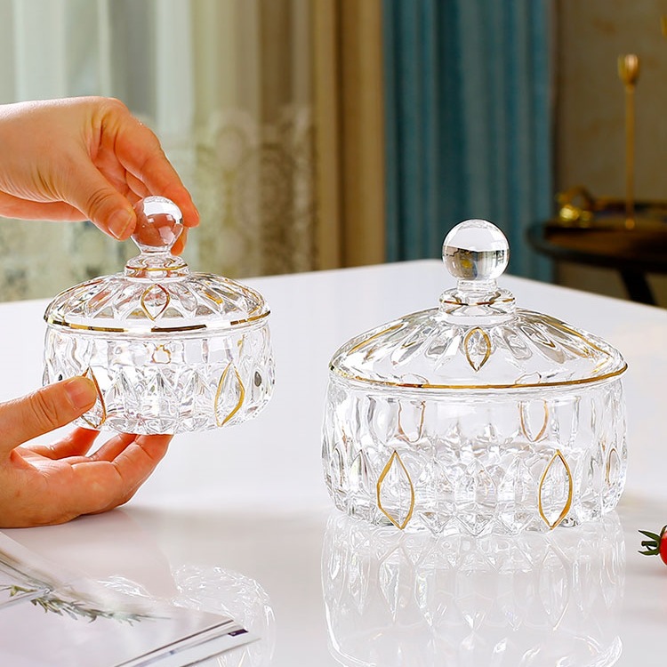 French-Style Light Luxury Crystal Glass Candy Jar, Exquisite Glass Bowl, Transparent Sugar Bowl, Snack and Jewelry Storage Jar, High Aesthetic Value
