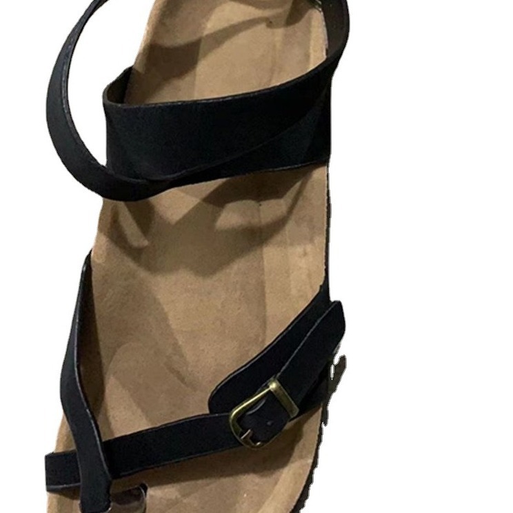 Large size flat bottomed beach sandals, women's straight line buckle toe loop, solid color casual fish mouth sandals_voghion.com