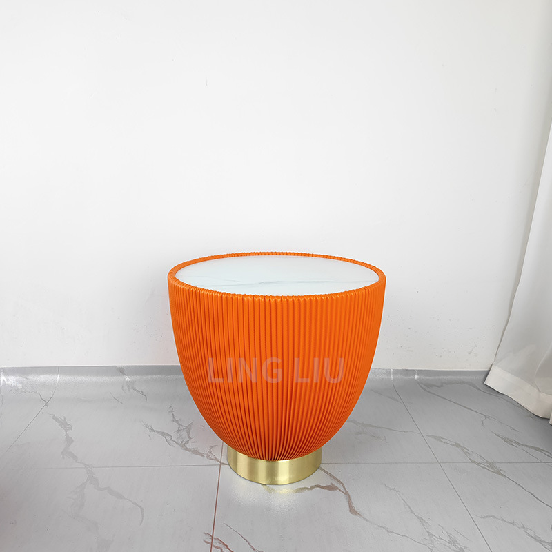 Mesa de centro de sala de estar moderna de lujo ligero nórdico, tamaño de apartamento pequeño doméstico, placa de roca redonda en forma de cuenco, mesa de centro pequeña redonda, estilo crema