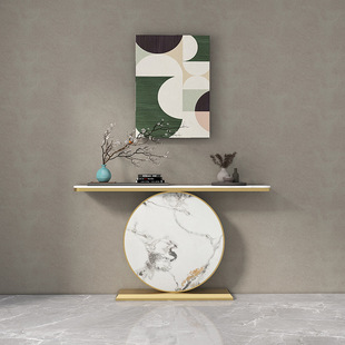New Chinese-Style Foyer Table, Semi-Circular Entryway Table, Ultra-Narrow Wall-Mounted Foyer Cabinet, Modern Minimalist Bench, Zen-Style Bench