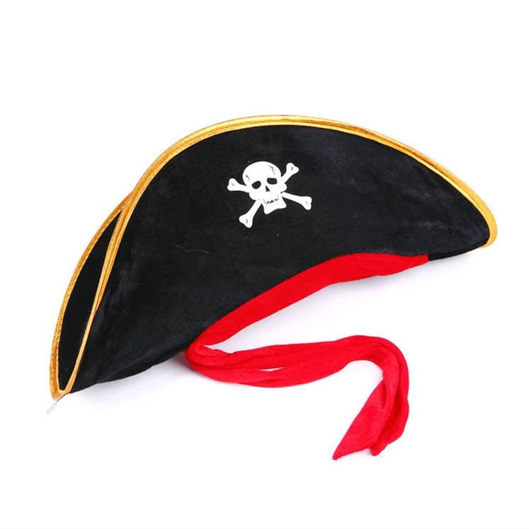 Sombrero de capitán pirata transfronterizo de Halloween suministros de baile sombrero pirata del Caribe sombrero pirata calavera sombrero de cinta roja