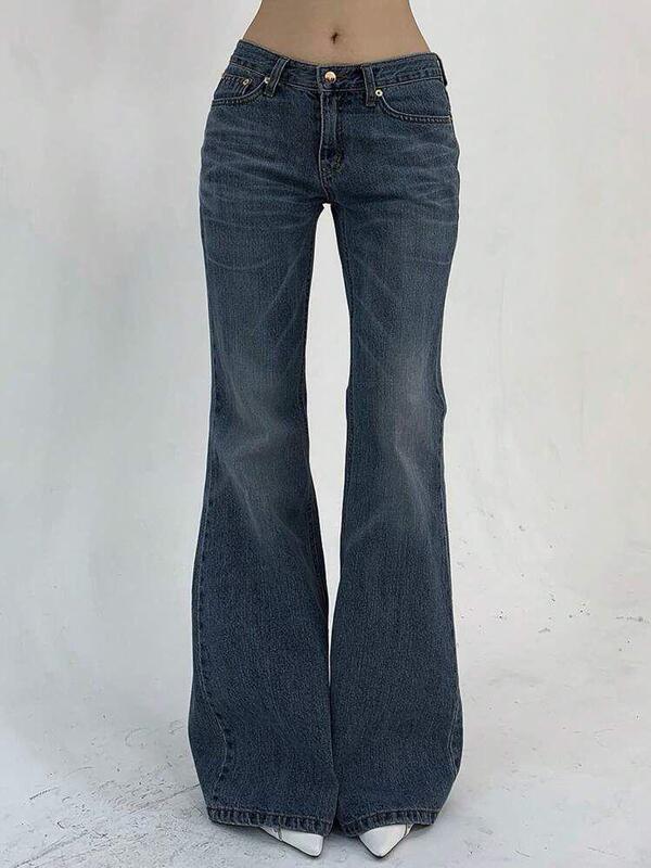 American Retro Low-Waist Double-Button Flared Pants Slim Fit Stretch Autumn and Winter Jeans for Women Regular American Retro Low-Waist Double-Button Flared Pants Slim Fit Stretch Autumn and Winter Jeans for Women Regular